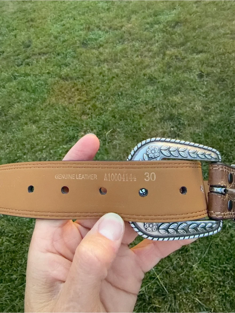 Ariat Brown Leather Western Belt with Silver Floral Buckle and Tip